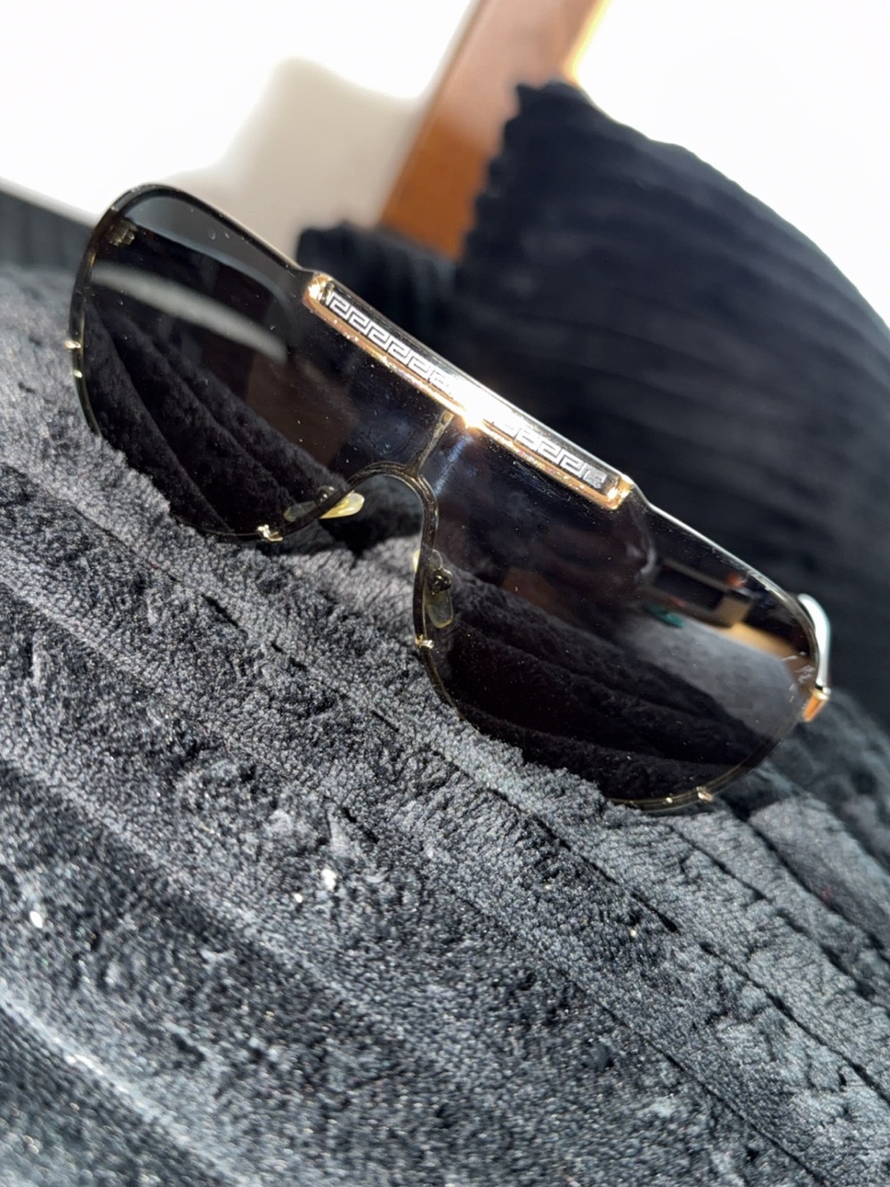 Versace Men’s Black Sunglasses with Gold Bar Detail